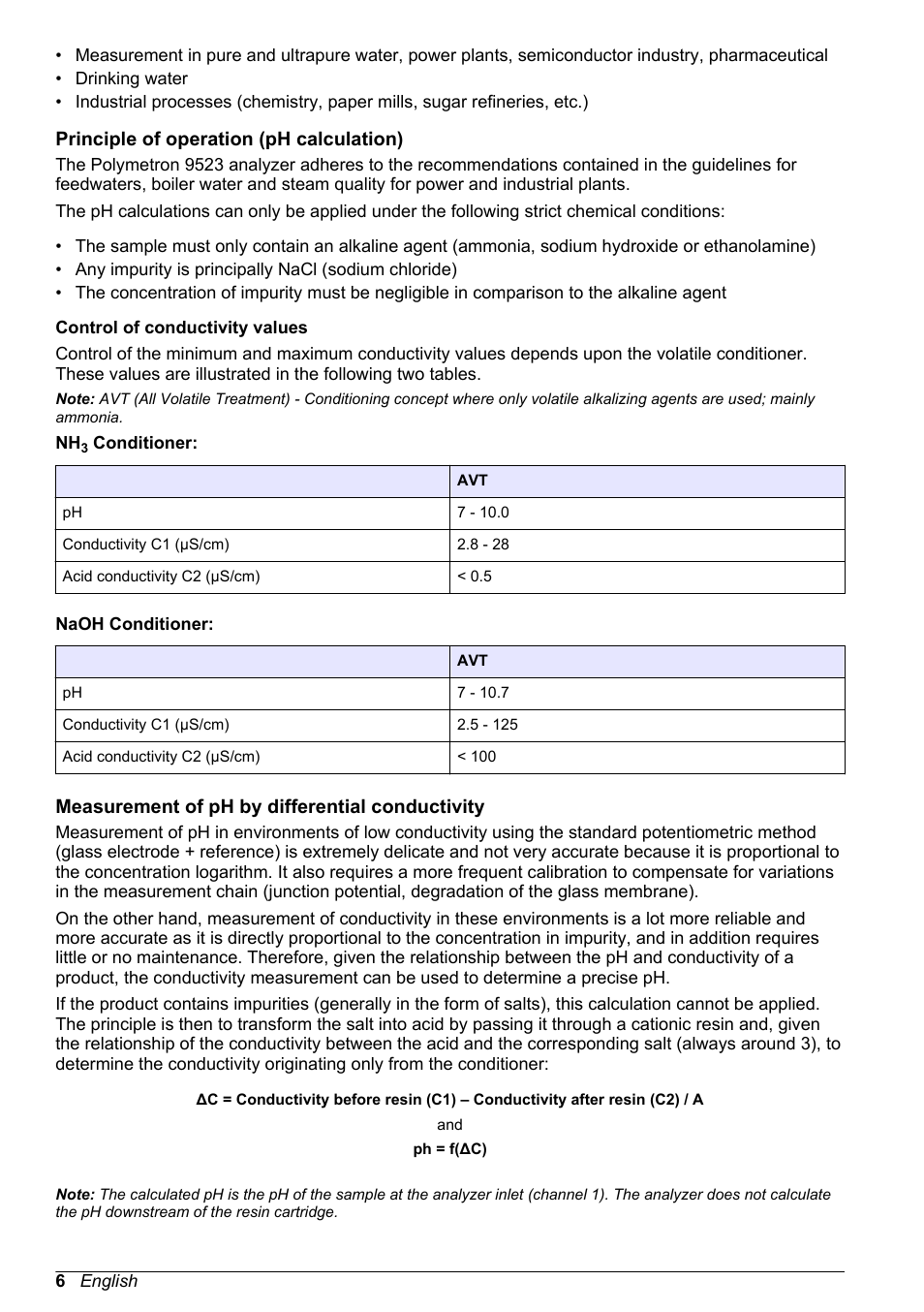 Principle of operation (ph calculation), Measurement of ph by differential conductivity | Hach-Lange HACH 9523 User Manual | Page 8 / 22