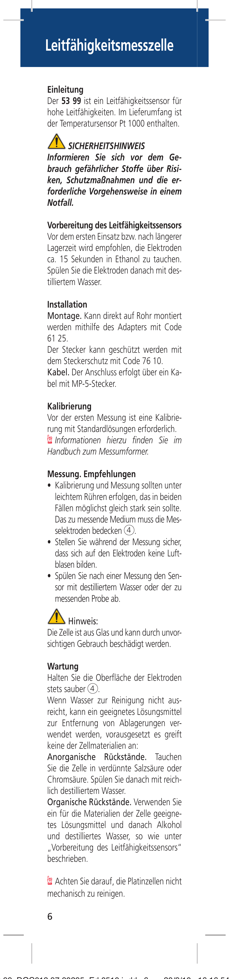 Leitfähigkeitsmesszelle | Hach-Lange LZU5399 User Manual | Page 6 / 16