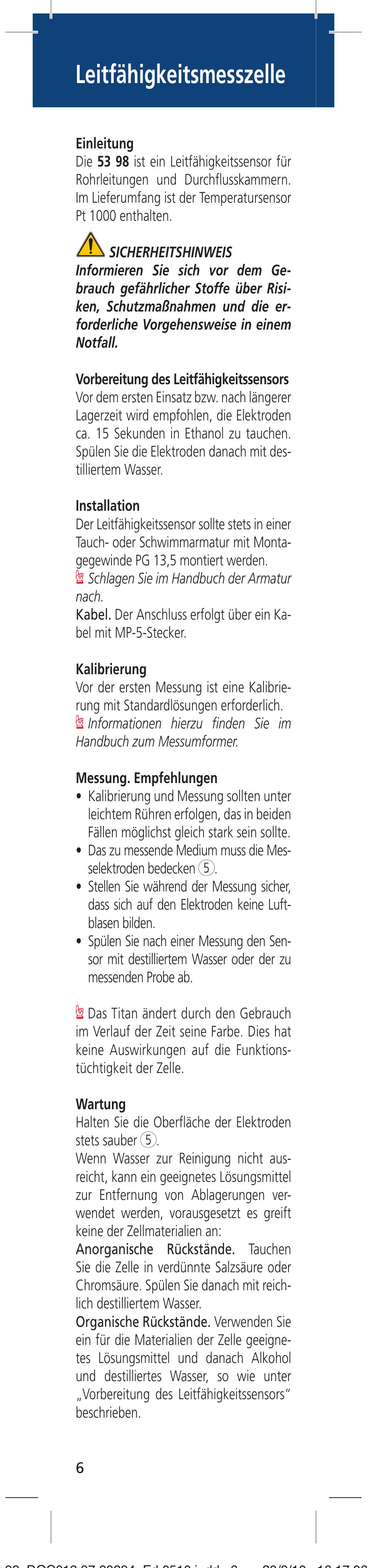 Leitfähigkeitsmesszelle | Hach-Lange LZU5398 User Manual | Page 6 / 16