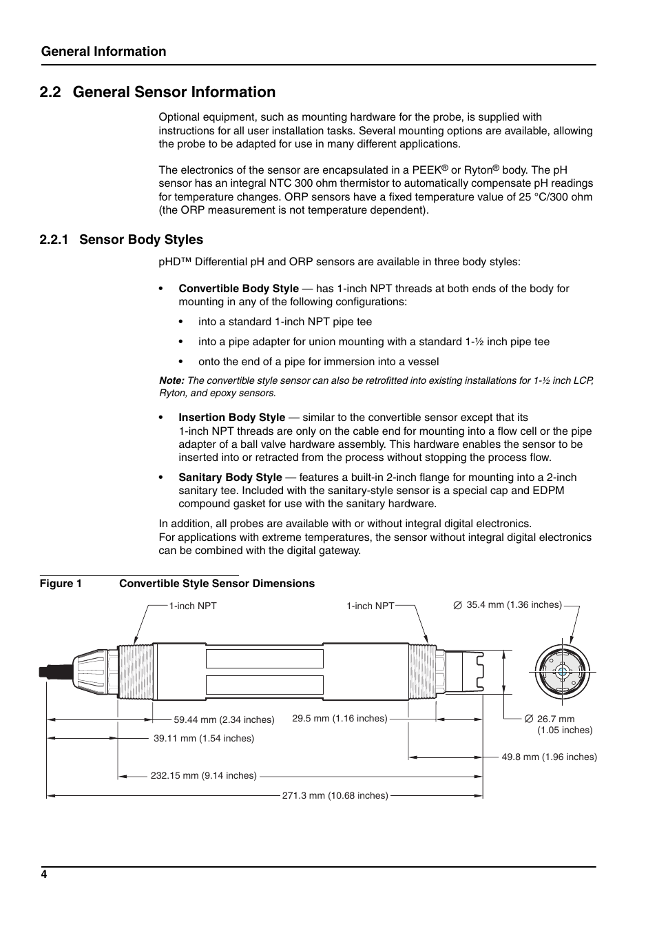 2 general sensor information, General information, 1 sensor body styles | Hach-Lange pHD sc User Manual | Page 10 / 44