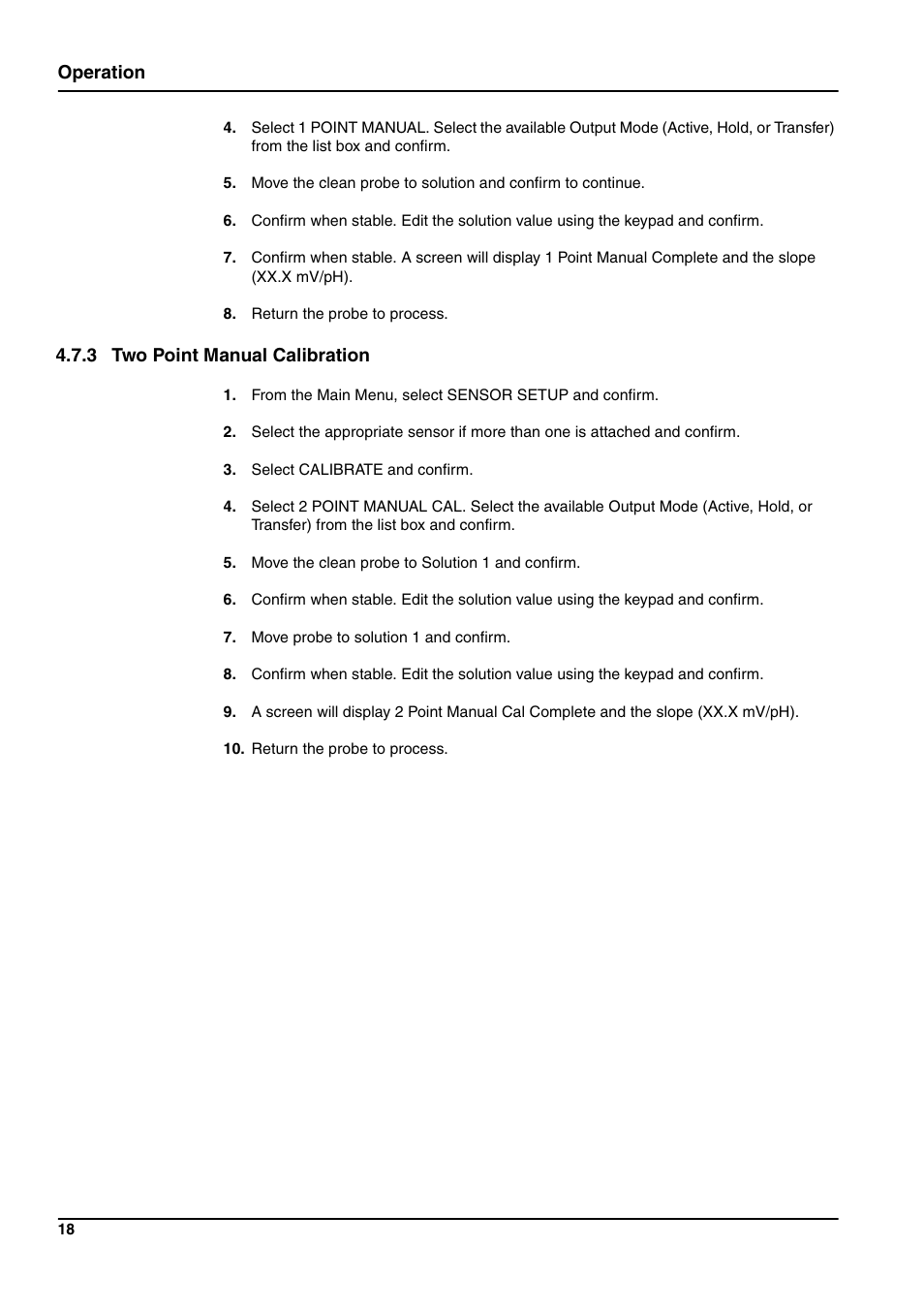 Operation, 3 two point manual calibration | Hach-Lange pHD sc User Manual | Page 24 / 44