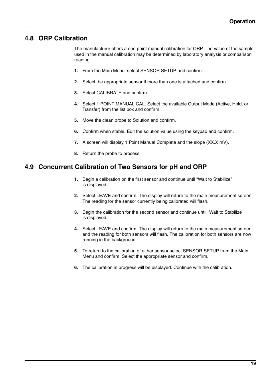 8 orp calibration, Operation | Hach-Lange pHD sc User Manual | Page 25 / 44