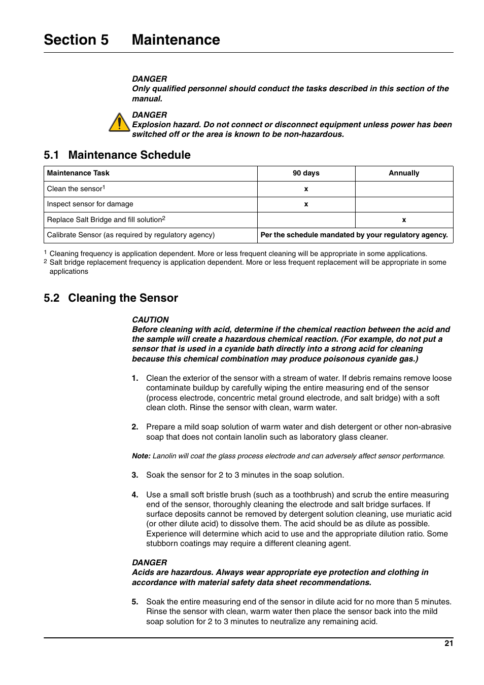 2 cleaning the sensor, 1 maintenance schedule | Hach-Lange pHD sc User Manual | Page 27 / 44