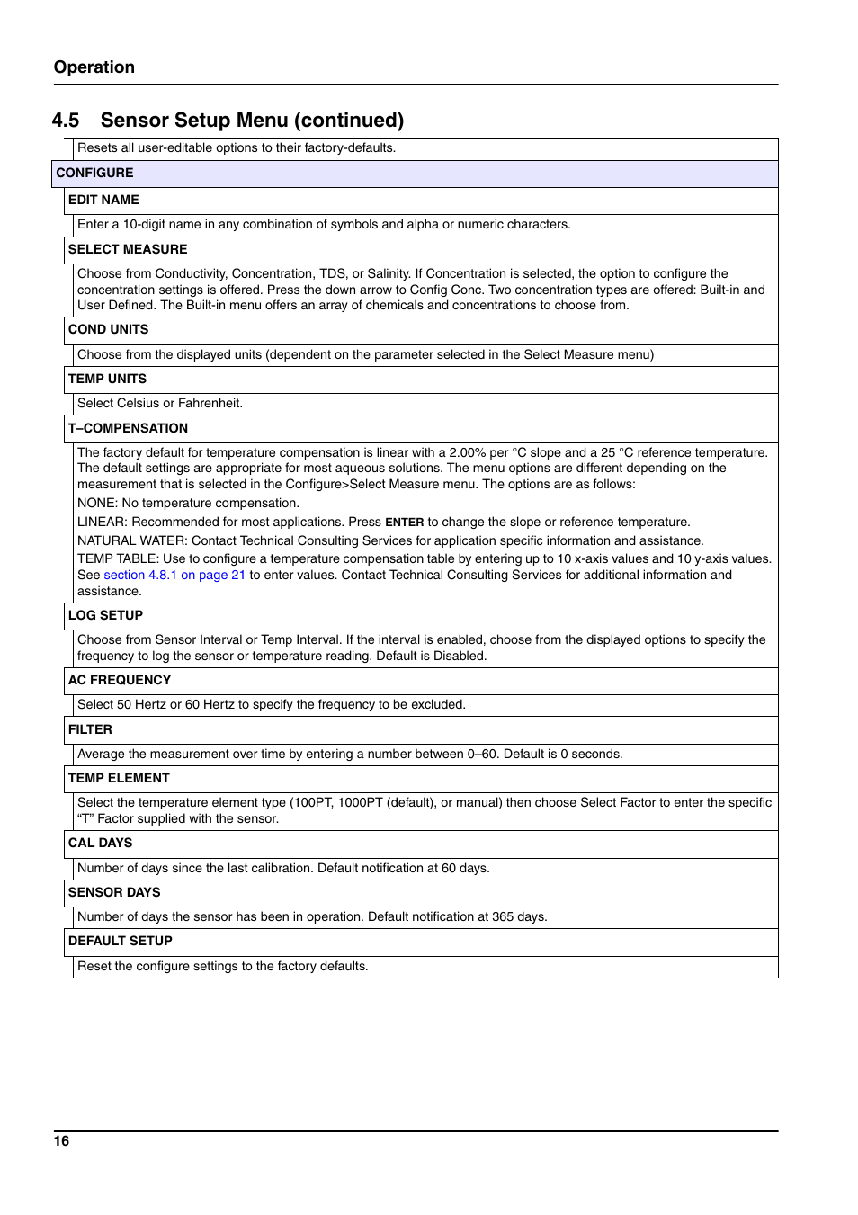 5 sensor setup menu (continued), Operation | Hach-Lange 3705 sc User Manual | Page 18 / 38