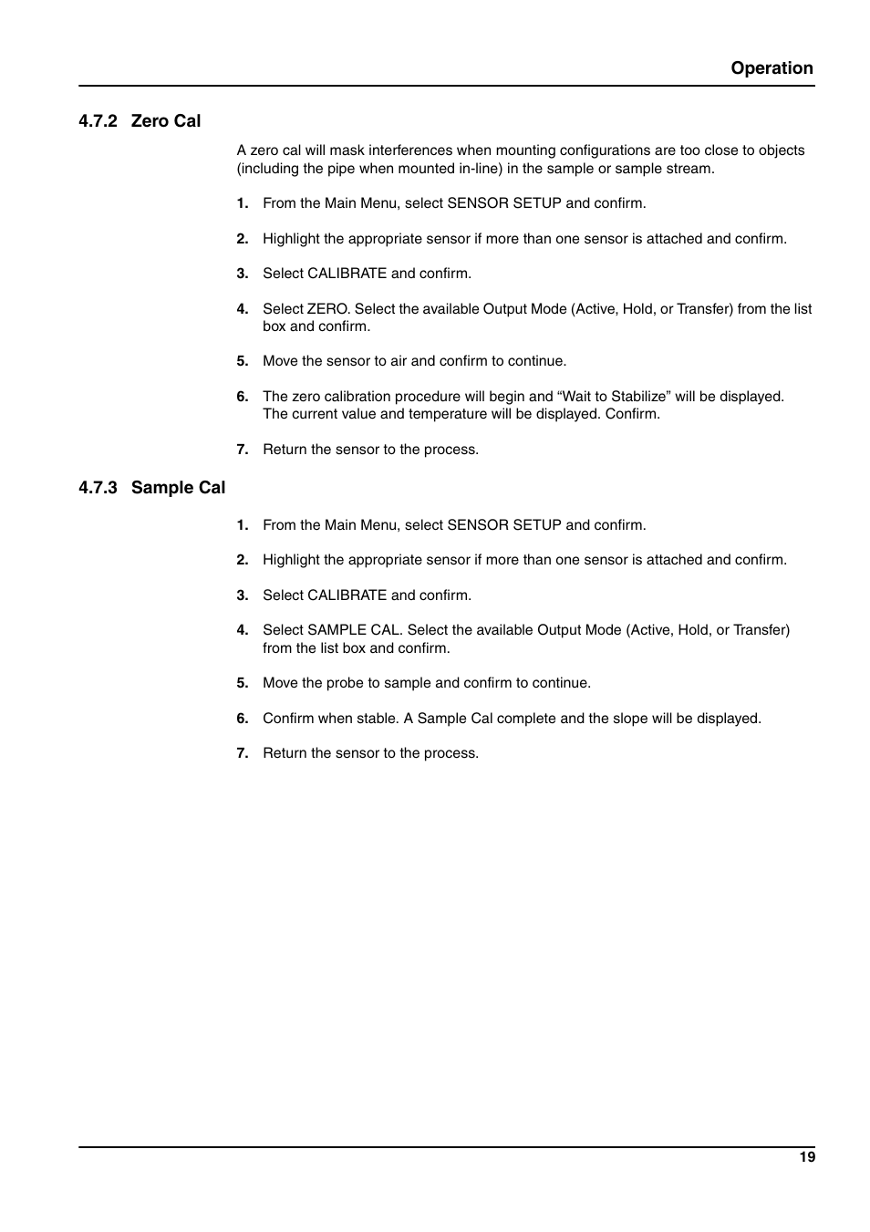 Operation 4.7.2 zero cal, 3 sample cal | Hach-Lange 3705 sc User Manual | Page 21 / 38