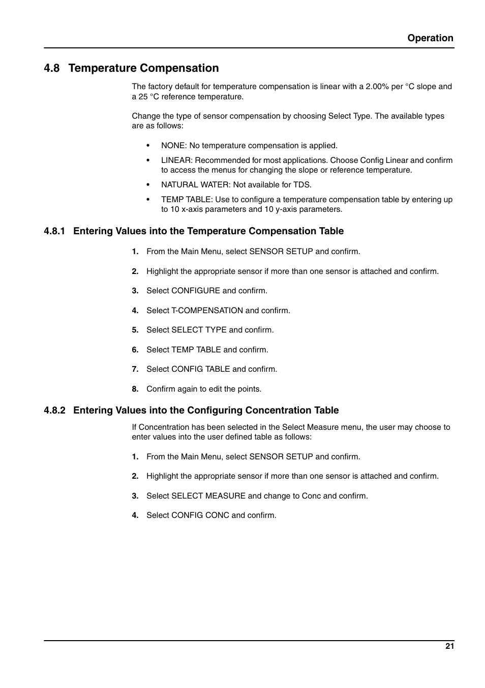 8 temperature compensation, Operation | Hach-Lange 3705 sc User Manual | Page 23 / 38