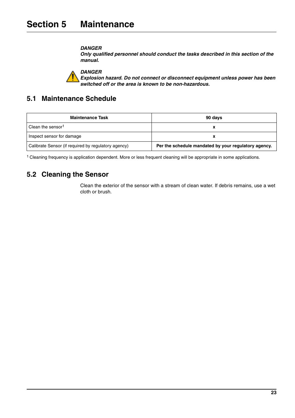1 maintenance schedule 5.2 cleaning the sensor | Hach-Lange 3705 sc User Manual | Page 25 / 38