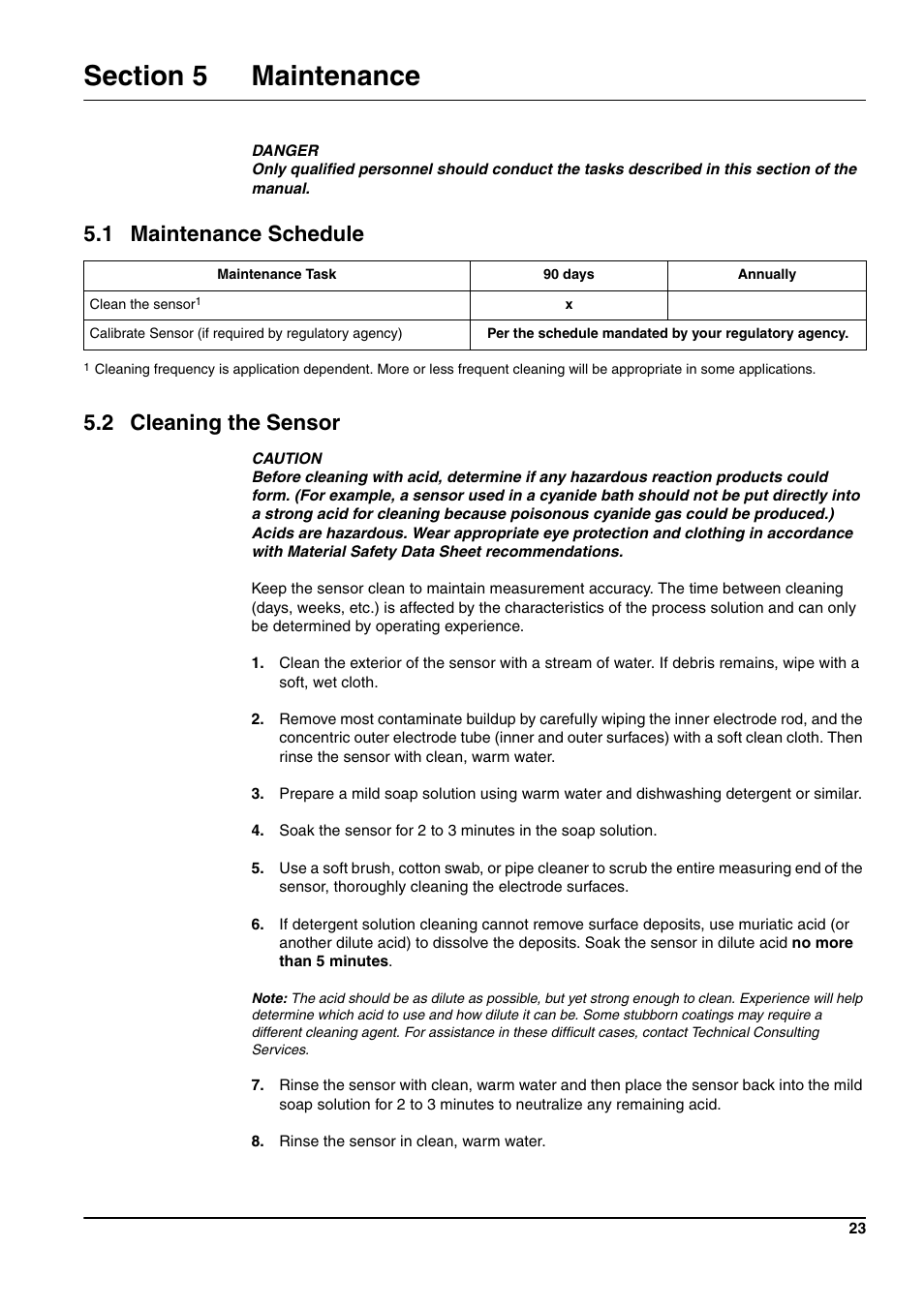 1 maintenance schedule 5.2 cleaning the sensor | Hach-Lange 3400 sc User Manual | Page 27 / 52