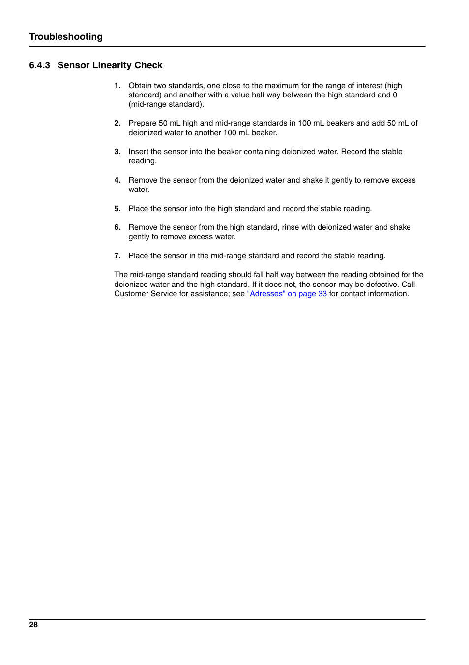 Troubleshooting 6.4.3 sensor linearity check | Hach-Lange 3400 sc User Manual | Page 32 / 52
