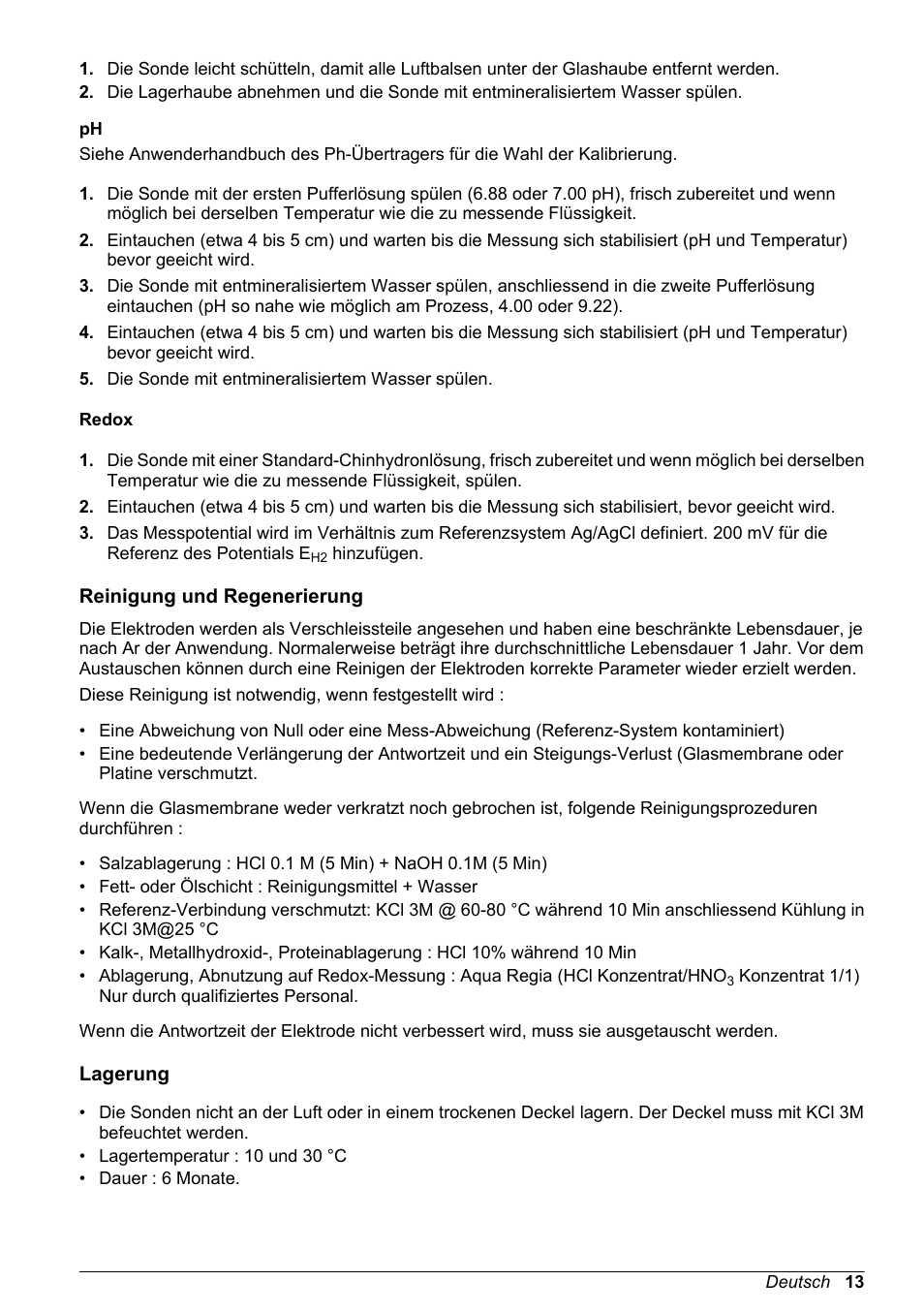 Redox, Reinigung und regenerierung, Lagerung | Hach-Lange POLYMETRON 8350_8351 Basic User Manual User Manual | Page 13 / 82