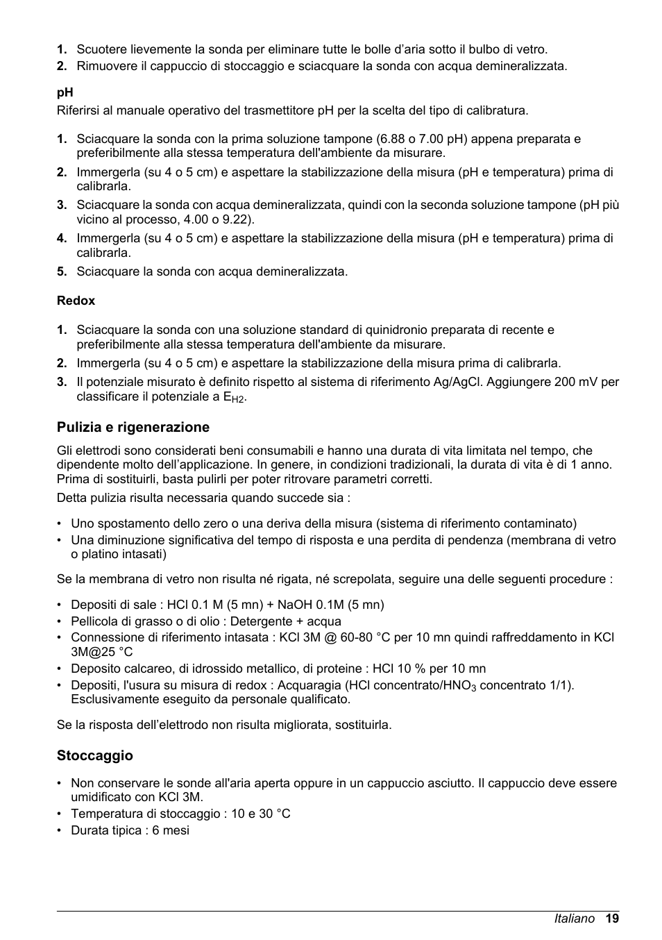 Redox, Pulizia e rigenerazione, Stoccaggio | Hach-Lange POLYMETRON 8350_8351 Basic User Manual User Manual | Page 19 / 82