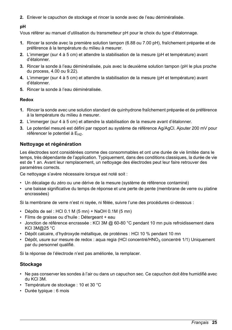 Redox, Nettoyage et régénération, Stockage | Hach-Lange POLYMETRON 8350_8351 Basic User Manual User Manual | Page 25 / 82