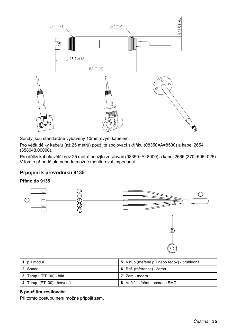 Přpojení k převodníku 9135, Přímo do 9135, S použitím zesilovače | Hach-Lange POLYMETRON 8350_8351 Basic User Manual User Manual | Page 35 / 82