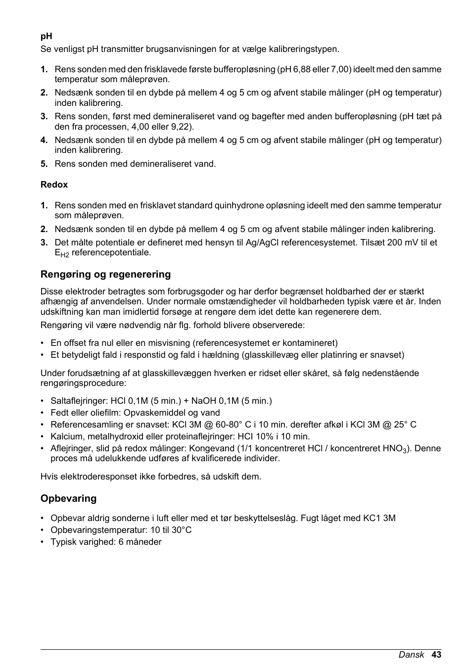 Redox, Rengøring og regenerering, Opbevaring | Hach-Lange POLYMETRON 8350_8351 Basic User Manual User Manual | Page 43 / 82