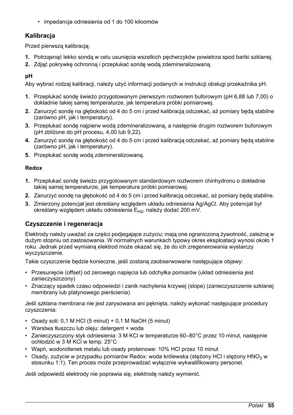 Kalibracja, Redox, Czyszczenie i regeneracja | Hach-Lange POLYMETRON 8350_8351 Basic User Manual User Manual | Page 55 / 82
