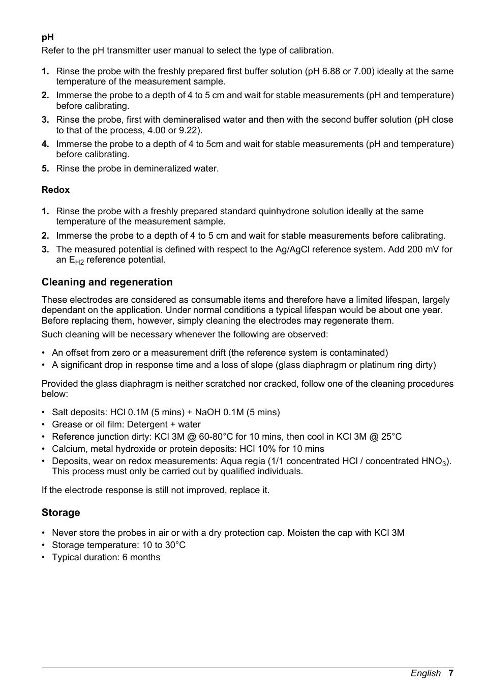Redox, Cleaning and regeneration, Storage | Hach-Lange POLYMETRON 8350_8351 Basic User Manual User Manual | Page 7 / 82