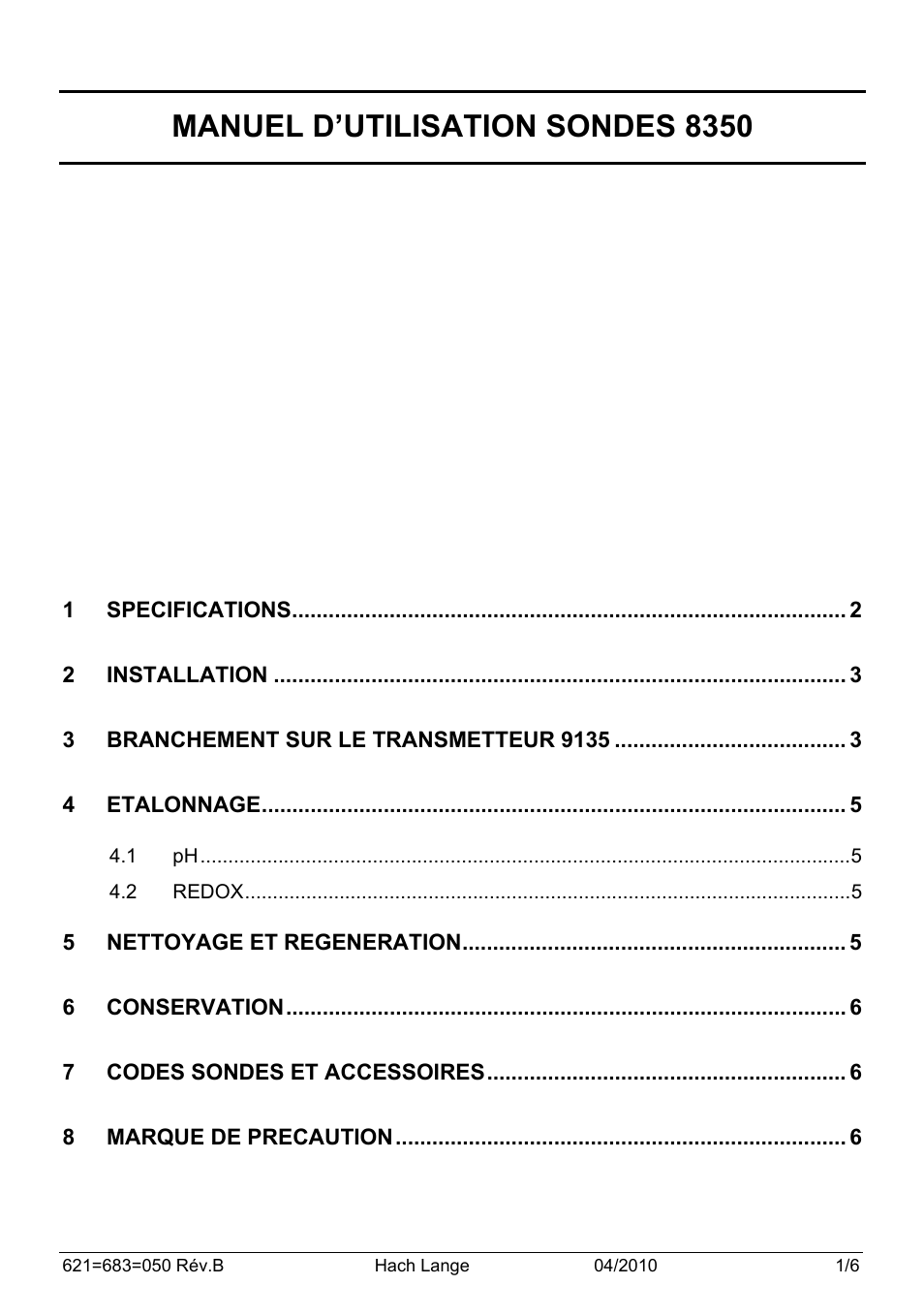 Manuel d’utilisation sondes 8350 | Hach-Lange POLYMETRON 8350_8351 User Manual User Manual | Page 11 / 36