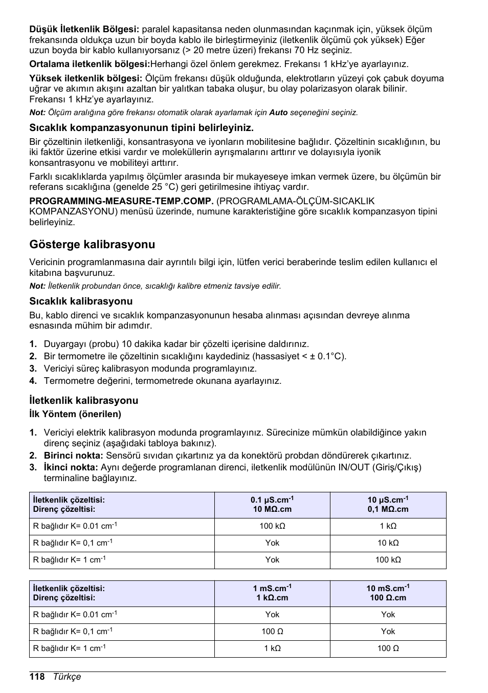 Sıcaklık kompanzasyonunun tipini belirleyiniz, Gösterge kalibrasyonu, Sıcaklık kalibrasyonu | Iletkenlik kalibrasyonu | Hach-Lange POLYMETRON 83xx Basic User Manual User Manual | Page 118 / 124