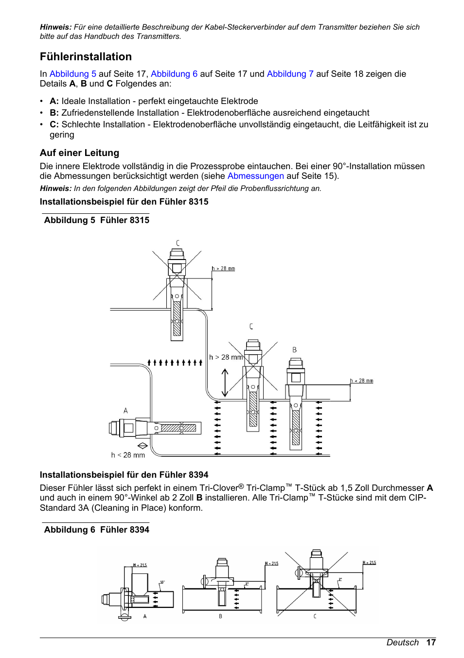 Fühlerinstallation, Auf einer leitung | Hach-Lange POLYMETRON 83xx Basic User Manual User Manual | Page 17 / 124