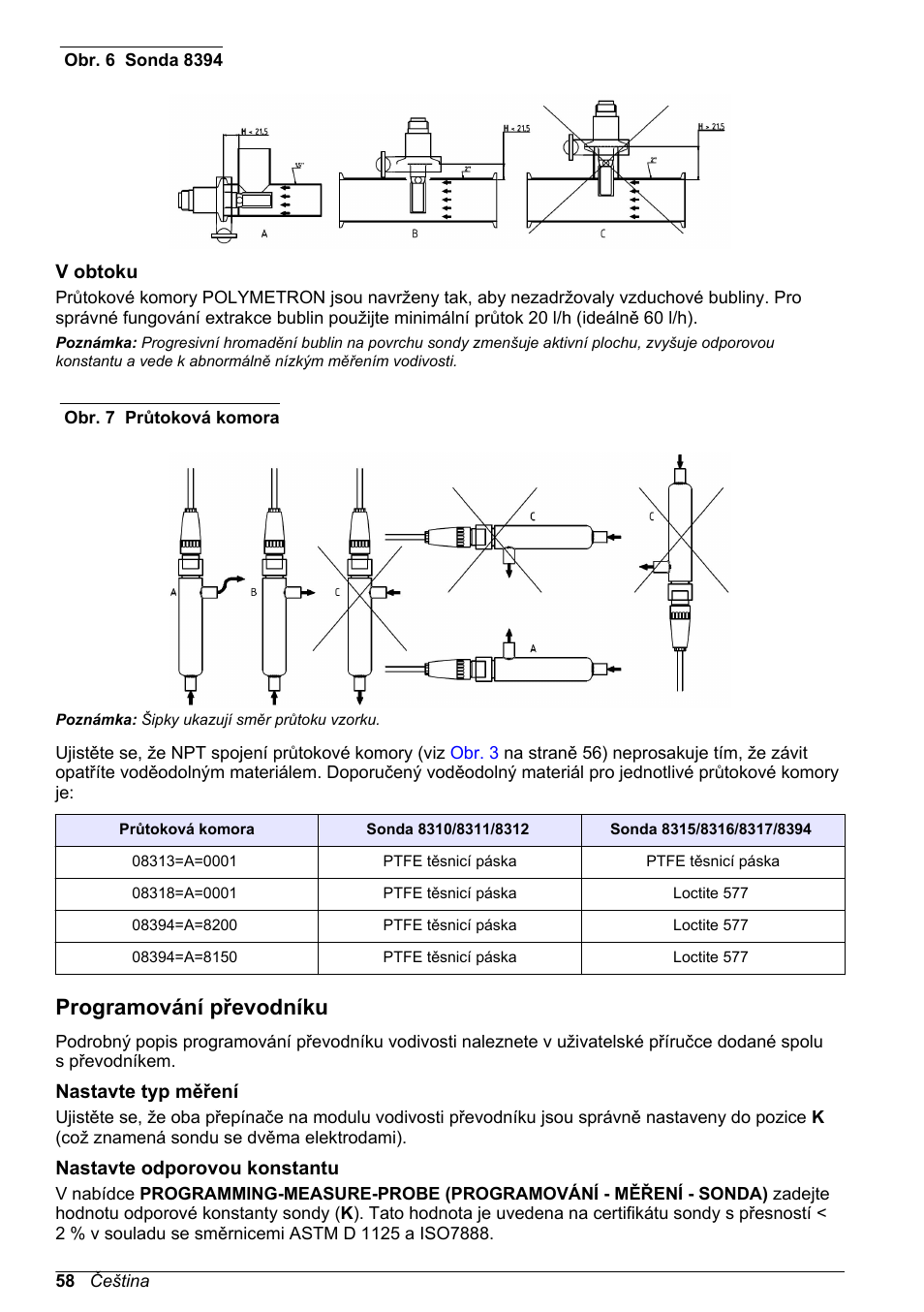 V obtoku, Programování převodníku, Nastavte typ měření | Nastavte odporovou konstantu, Na straně 57, Obr. 6, Na straně 58 a, Obr. 7, Na straně 58 značky | Hach-Lange POLYMETRON 83xx Basic User Manual User Manual | Page 58 / 124