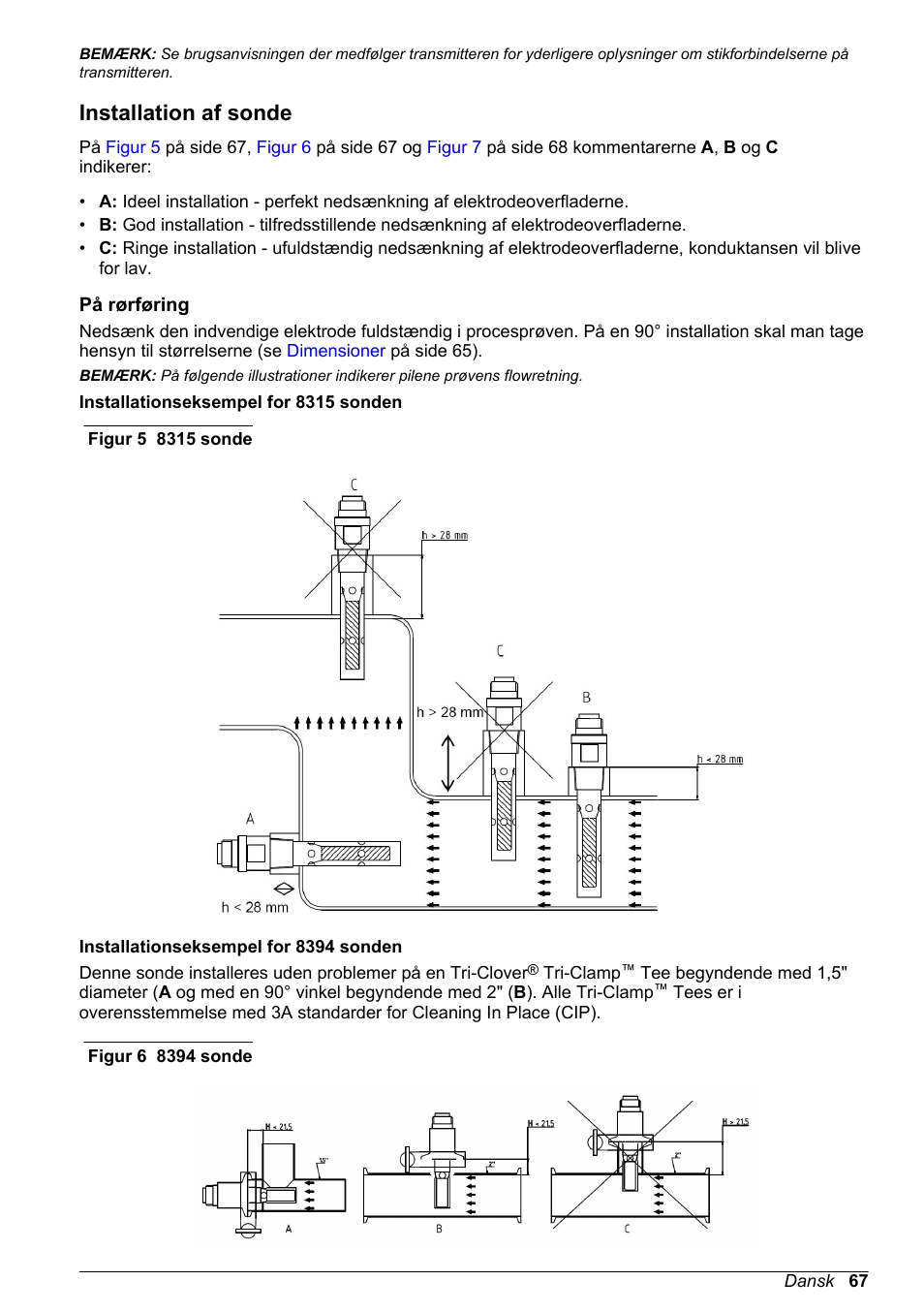 Installation af sonde, På rørføring | Hach-Lange POLYMETRON 83xx Basic User Manual User Manual | Page 67 / 124