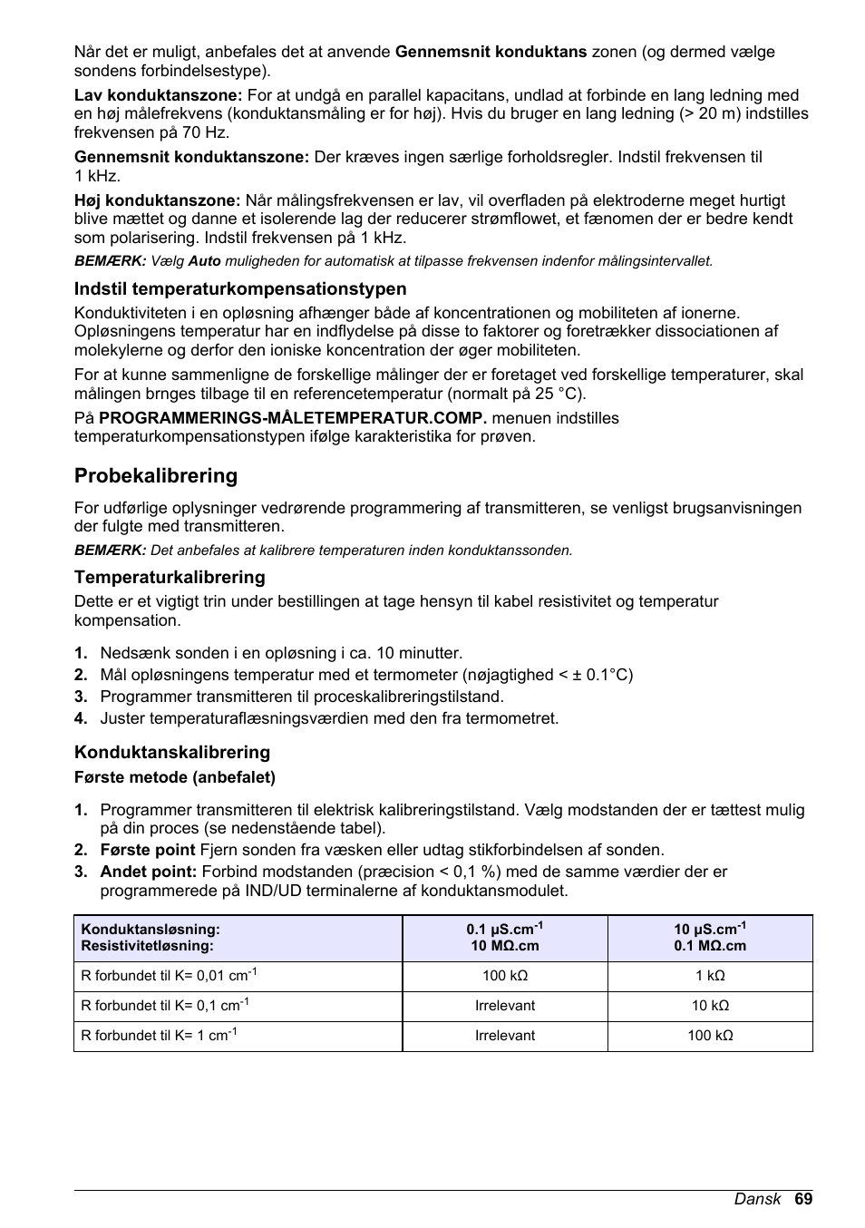 Indstil temperaturkompensationstypen, Probekalibrering, Temperaturkalibrering | Konduktanskalibrering | Hach-Lange POLYMETRON 83xx Basic User Manual User Manual | Page 69 / 124