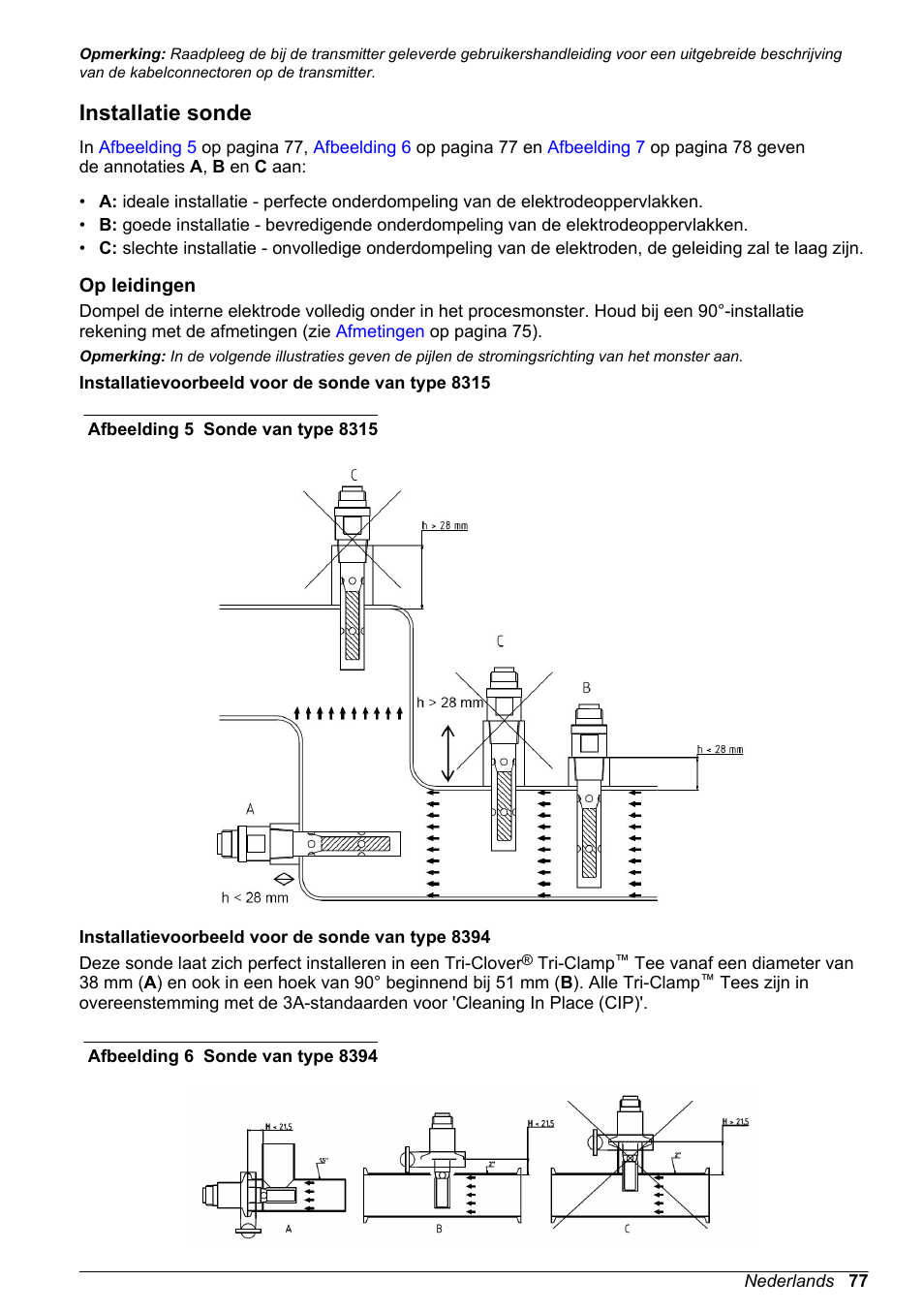 Installatie sonde, Op leidingen | Hach-Lange POLYMETRON 83xx Basic User Manual User Manual | Page 77 / 124