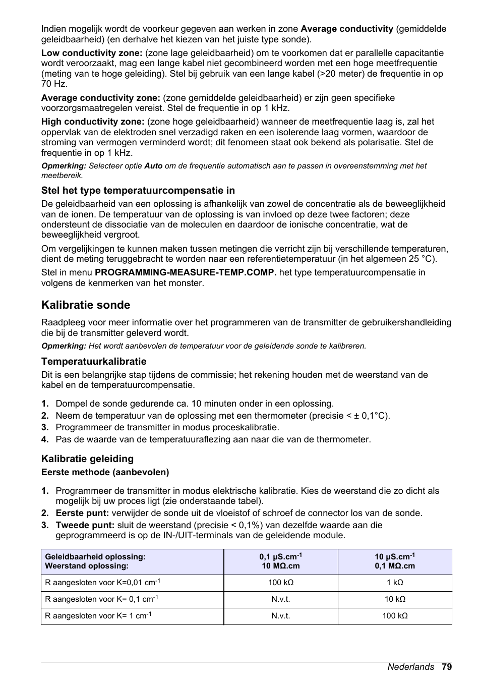 Stel het type temperatuurcompensatie in, Kalibratie sonde, Temperatuurkalibratie | Kalibratie geleiding | Hach-Lange POLYMETRON 83xx Basic User Manual User Manual | Page 79 / 124
