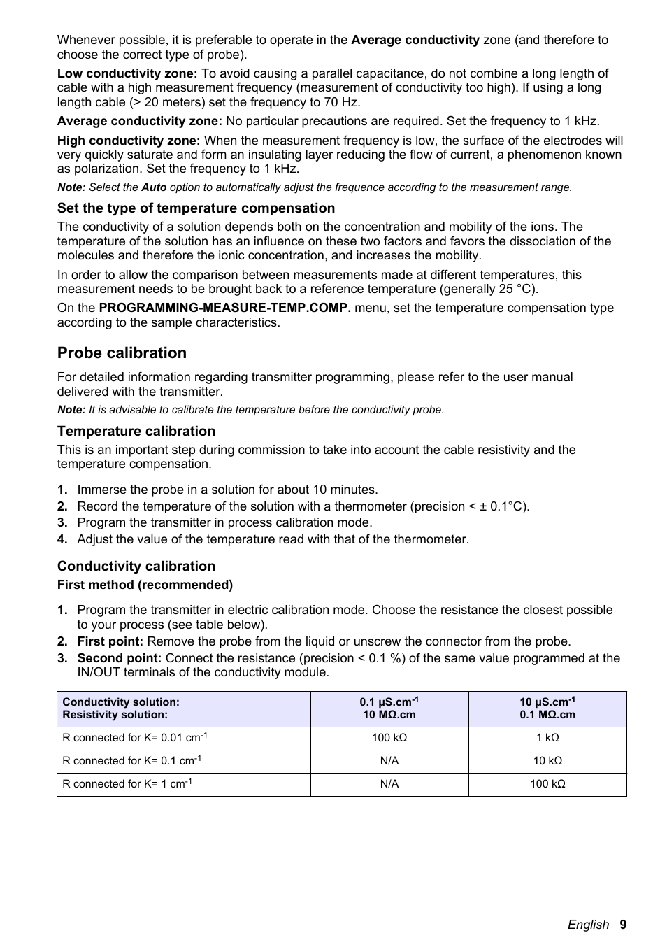 Set the type of temperature compensation, Probe calibration, Temperature calibration | Conductivity calibration | Hach-Lange POLYMETRON 83xx Basic User Manual User Manual | Page 9 / 124