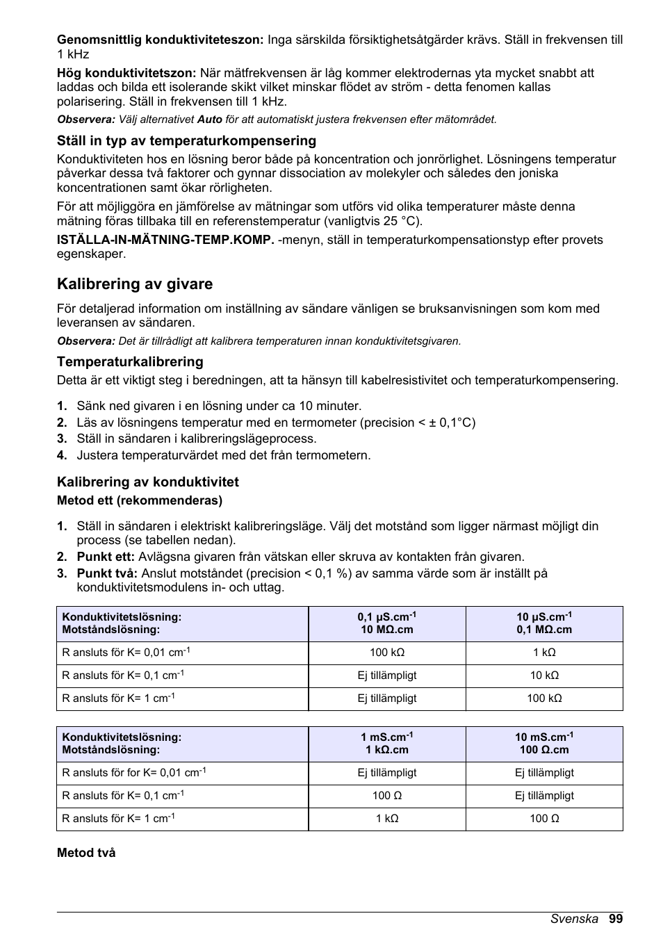 Ställ in typ av temperaturkompensering, Kalibrering av givare, Temperaturkalibrering | Kalibrering av konduktivitet | Hach-Lange POLYMETRON 83xx Basic User Manual User Manual | Page 99 / 124