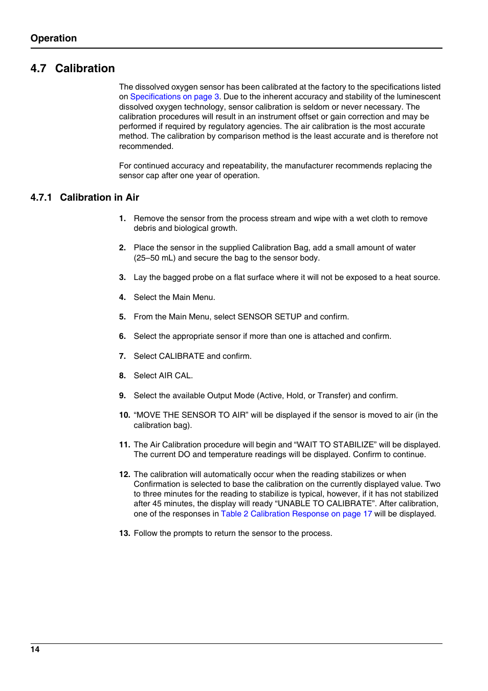 7 calibration, Operation, 1 calibration in air | Hach-Lange 5740 sc User Manual | Page 18 / 36