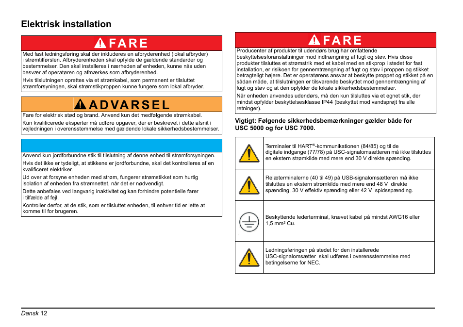 Fa r e, Elektrisk installation | Hach-Lange EVITA OXY Basic User Manual User Manual | Page 12 / 375