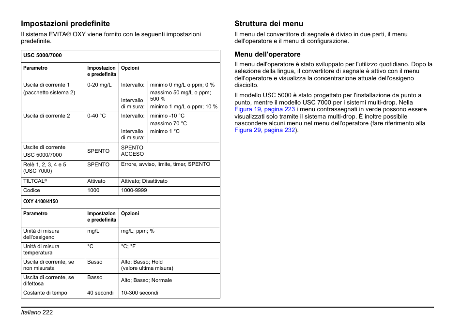 Impostazioni predefinite, Struttura dei menu | Hach-Lange EVITA OXY Basic User Manual User Manual | Page 222 / 375