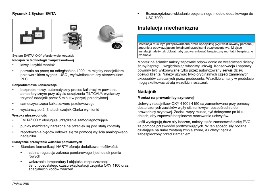 Instalacja mechaniczna | Hach-Lange EVITA OXY Basic User Manual User Manual | Page 296 / 375