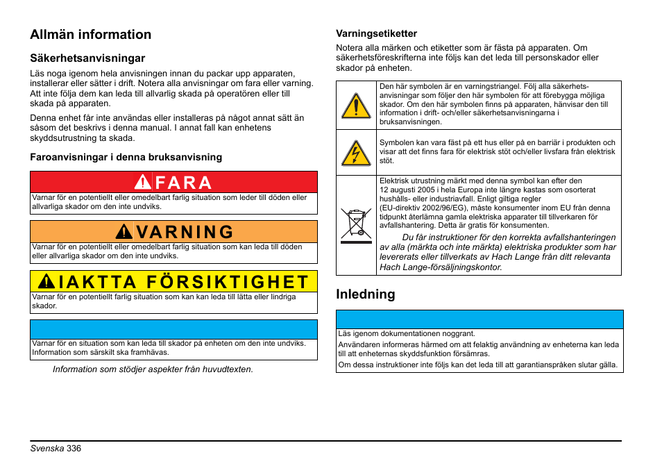 Fa r a, Allmän information, Inledning | Hach-Lange EVITA OXY Basic User Manual User Manual | Page 336 / 375