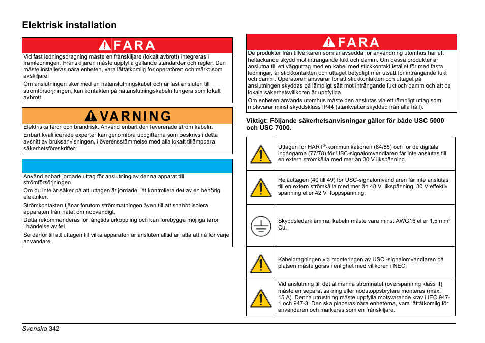Fa r a, Elektrisk installation | Hach-Lange EVITA OXY Basic User Manual User Manual | Page 342 / 375