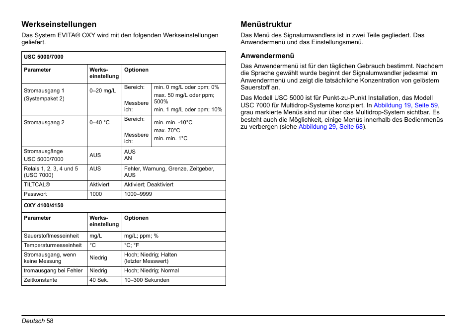Werkseinstellungen, Menüstruktur | Hach-Lange EVITA OXY Basic User Manual User Manual | Page 58 / 375