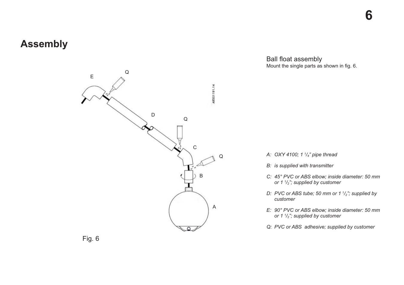 Assembly, Ball ﬂ oat assembly, Fig. 6 | Hach-Lange EVITA OXY User Manual User Manual | Page 8 / 60