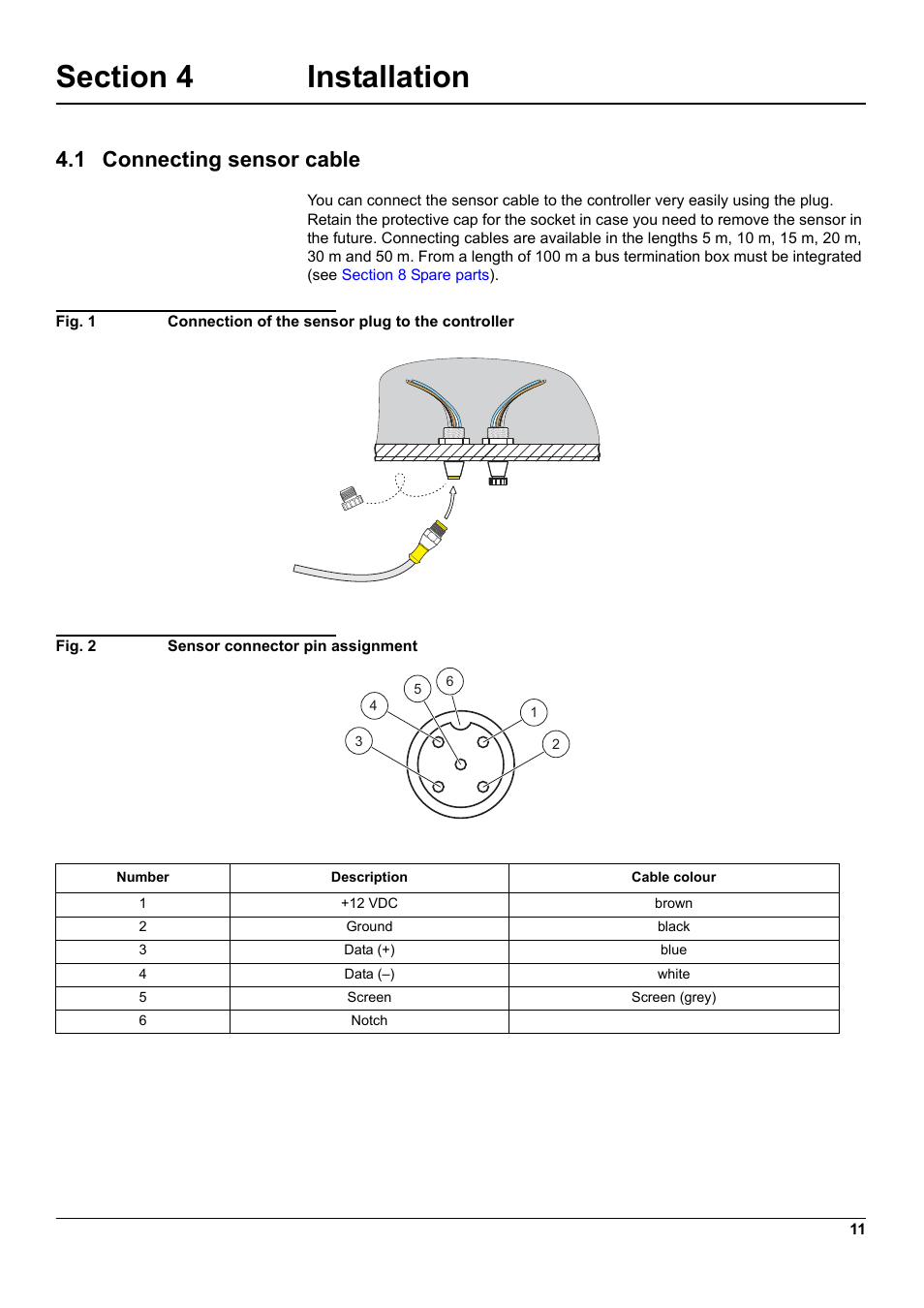 Section 4 installation, 1 connecting sensor cable | Hach-Lange 3798-S sc User Manual | Page 13 / 32