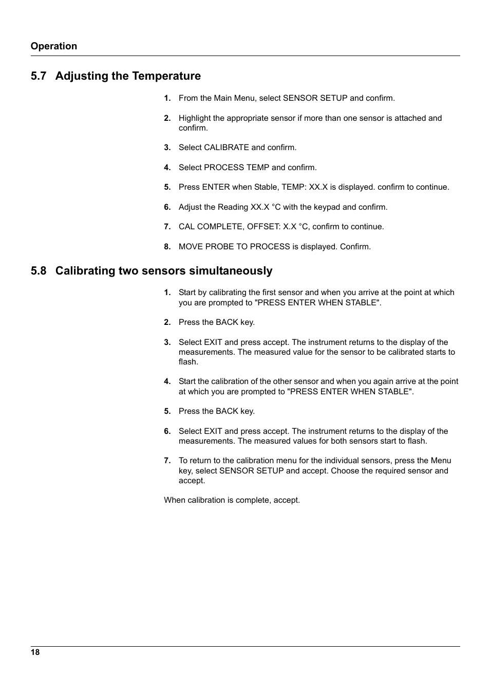 7 adjusting the temperature, 8 calibrating two sensors simultaneously, 7 "adjusting the temperature | Hach-Lange 3798-S sc User Manual | Page 20 / 32