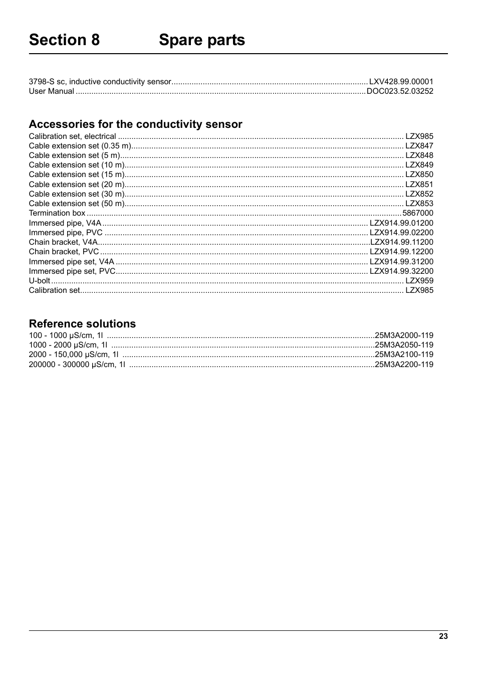 Section 8 spare parts | Hach-Lange 3798-S sc User Manual | Page 25 / 32