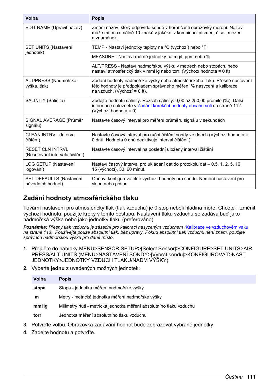 Zadání hodnoty atmosférického tlaku | Hach-Lange LDO Sensor User Manual | Page 111 / 394