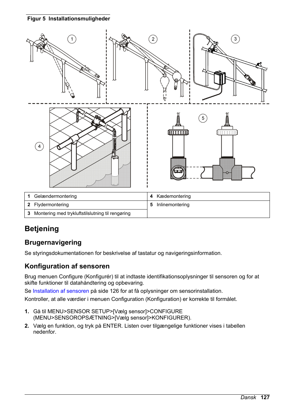 Betjening, Brugernavigering, Konfiguration af sensoren | Figur 5 | Hach-Lange LDO Sensor User Manual | Page 127 / 394