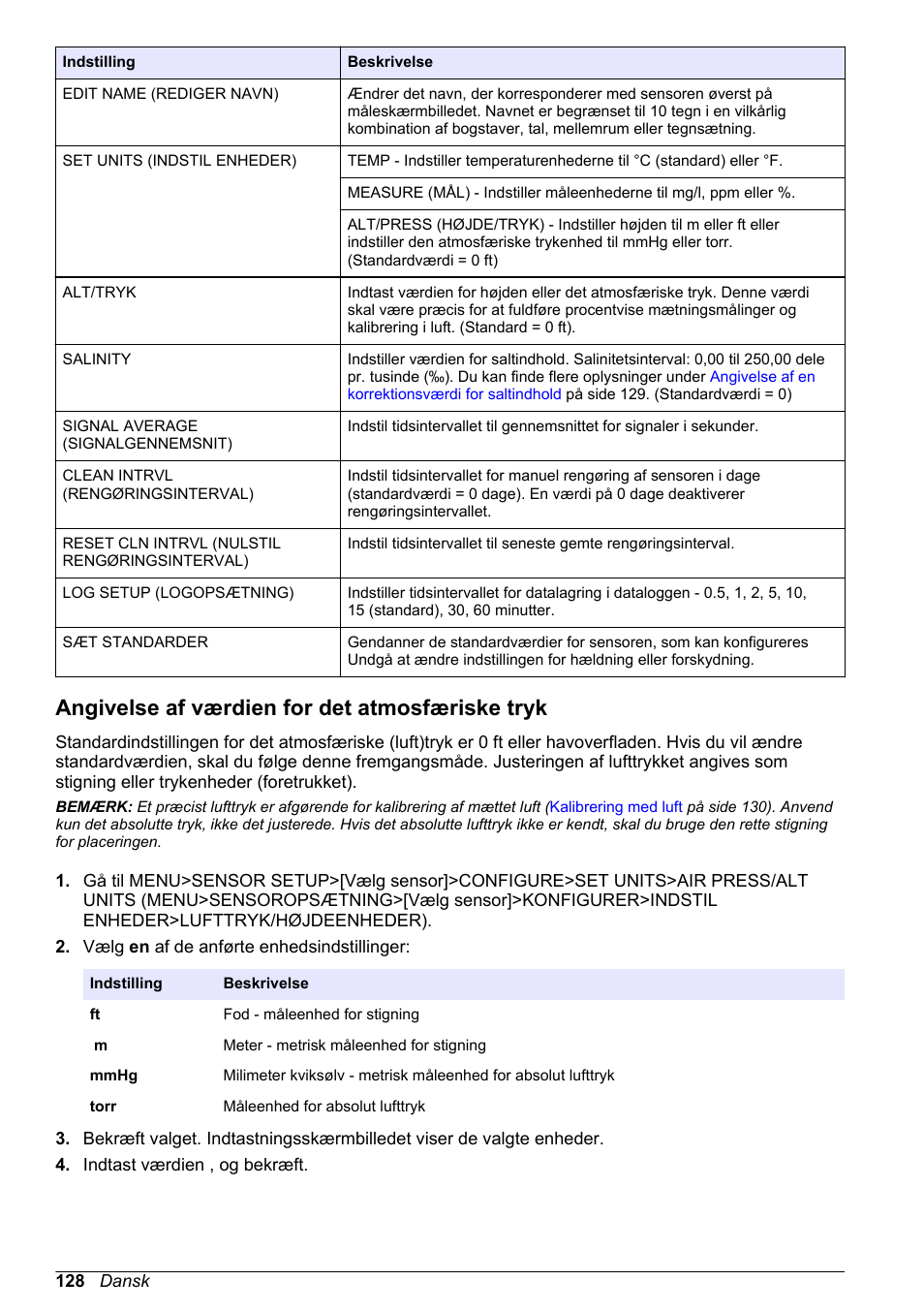 Angivelse af værdien for det atmosfæriske tryk | Hach-Lange LDO Sensor User Manual | Page 128 / 394