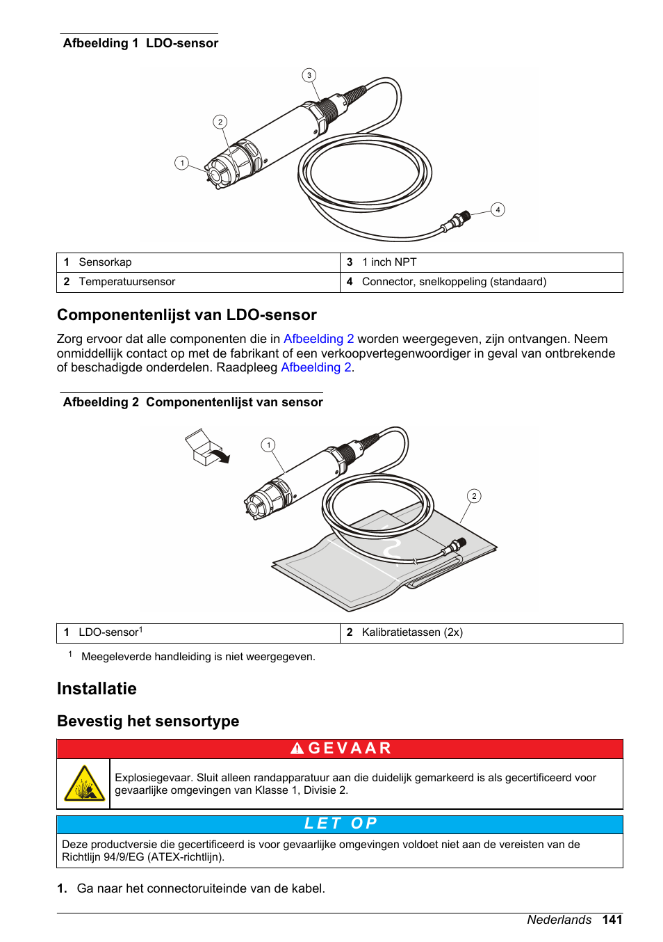 Componentenlijst van ldo-sensor, Installatie, Bevestig het sensortype | Hach-Lange LDO Sensor User Manual | Page 141 / 394