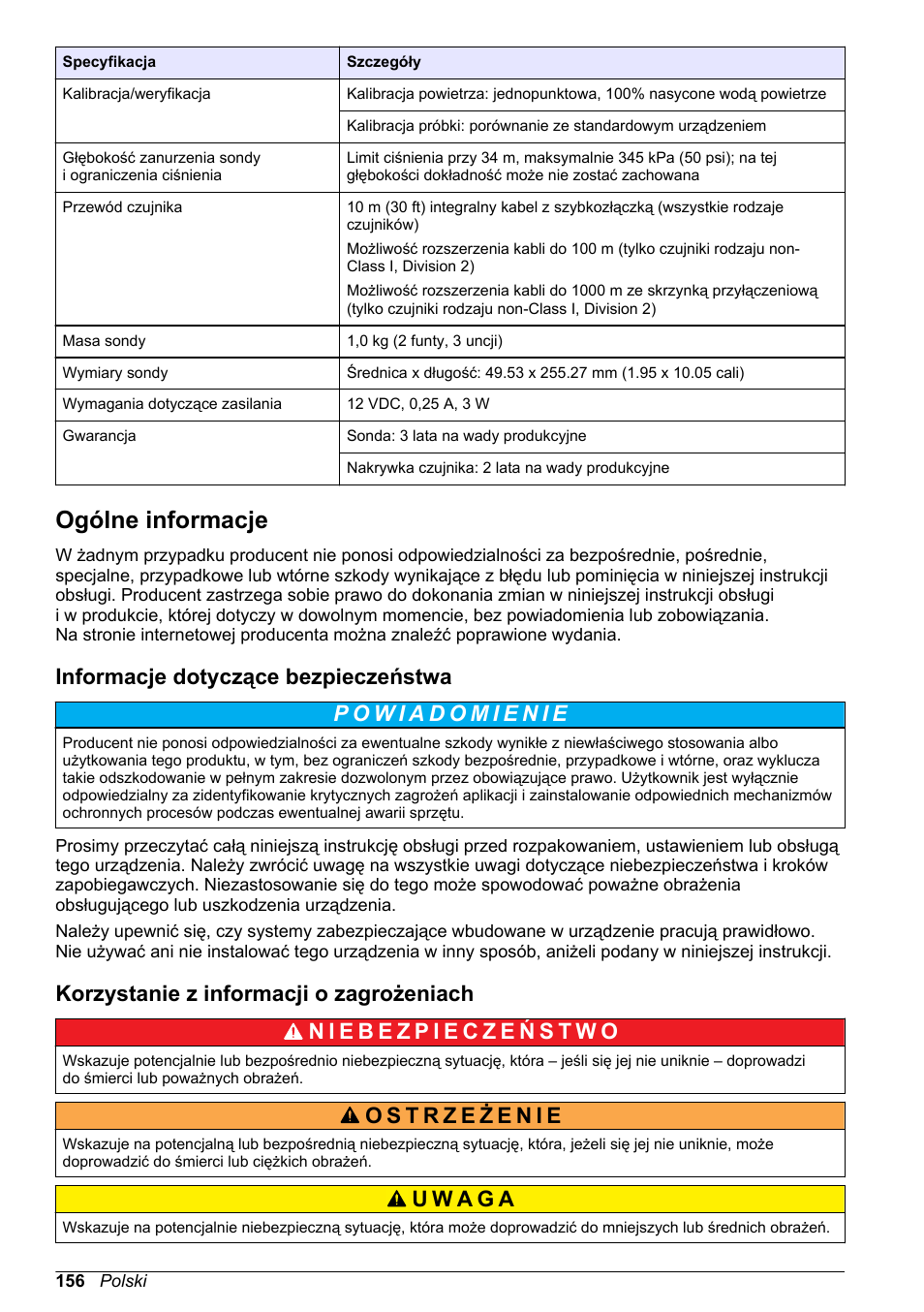 Ogólne informacje, Informacje dotyczące bezpieczeństwa, Korzystanie z informacji o zagrożeniach | Na stronie 156 | Hach-Lange LDO Sensor User Manual | Page 156 / 394