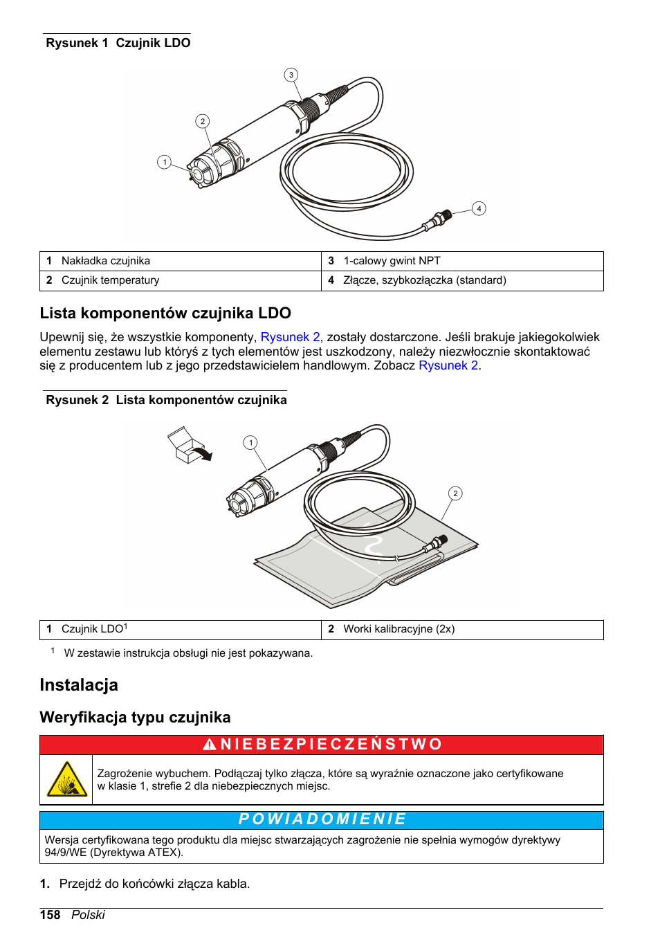 Lista komponentów czujnika ldo, Instalacja, Weryfikacja typu czujnika | Na stronie 158 | Hach-Lange LDO Sensor User Manual | Page 158 / 394