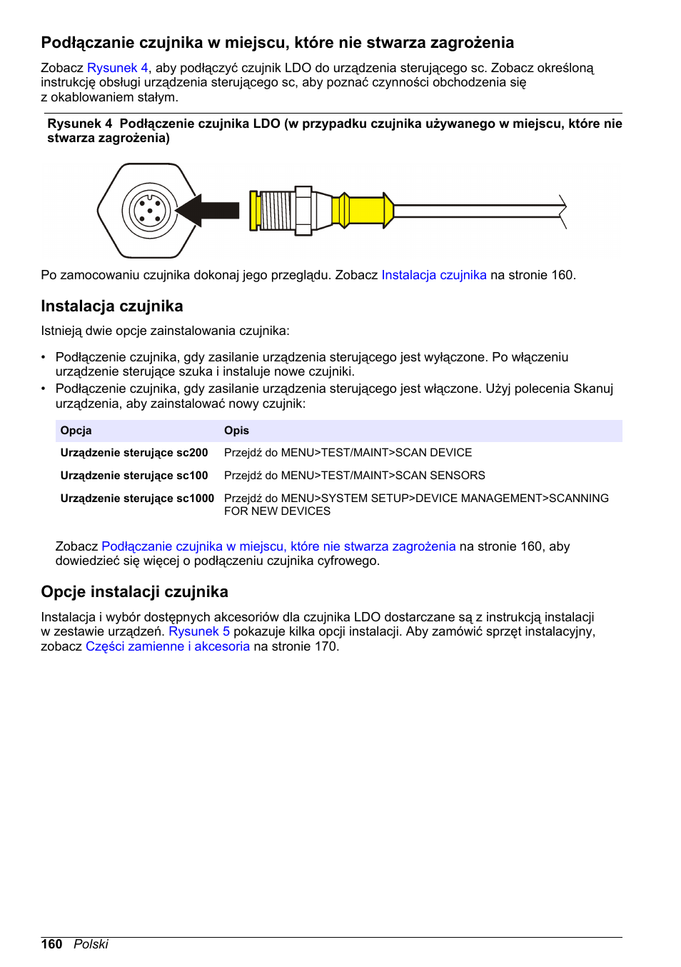 Instalacja czujnika, Opcje instalacji czujnika | Hach-Lange LDO Sensor User Manual | Page 160 / 394