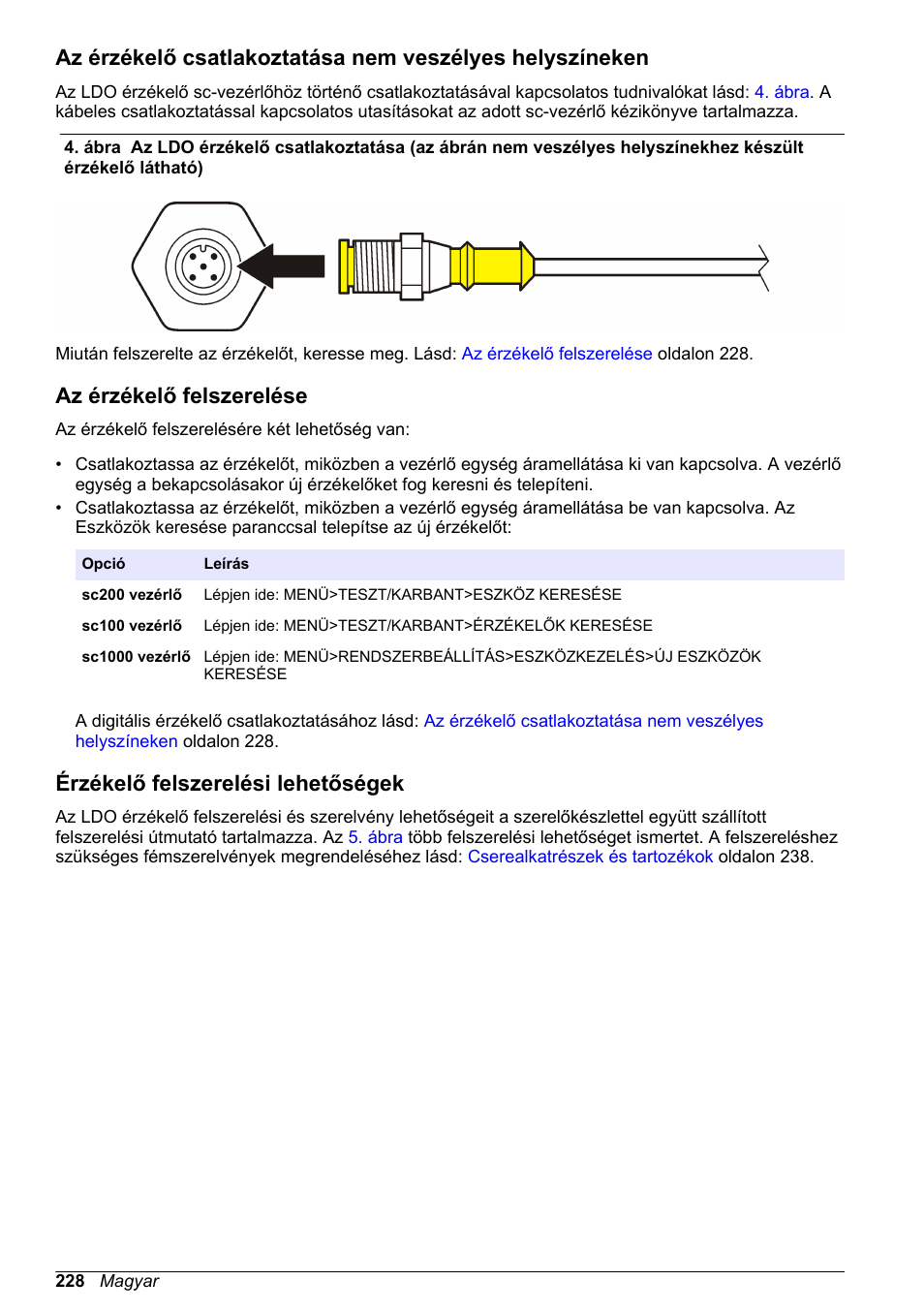Az érzékelő felszerelése, Érzékelő felszerelési lehetőségek | Hach-Lange LDO Sensor User Manual | Page 228 / 394