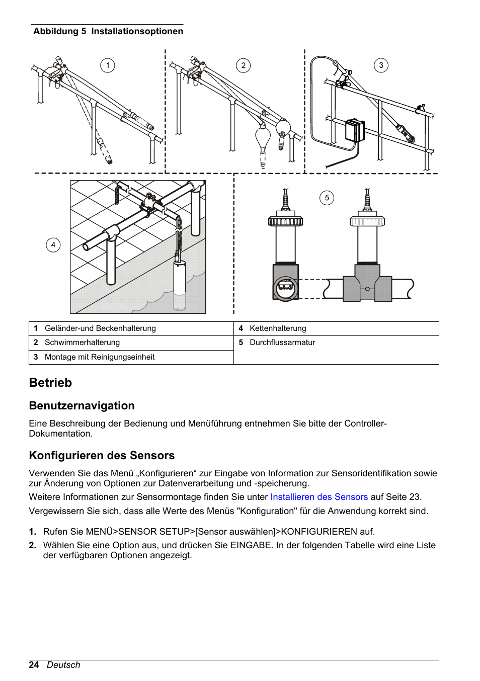 Betrieb, Benutzernavigation, Konfigurieren des sensors | Auf seite 24, Abbildung 5 | Hach-Lange LDO Sensor User Manual | Page 24 / 394
